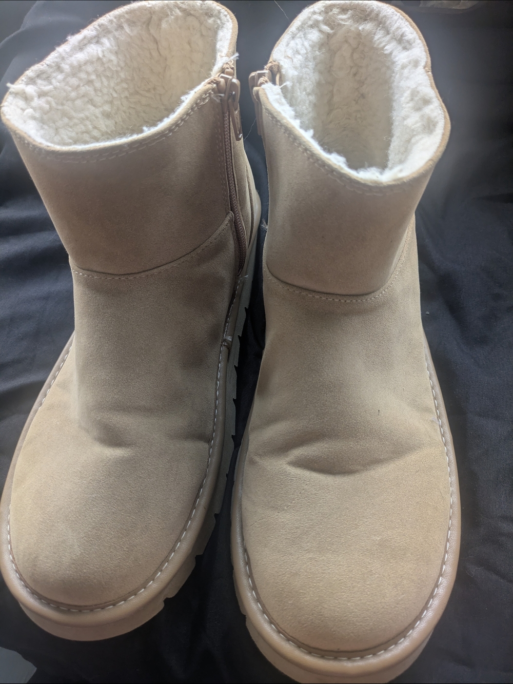 Universal Thread Tan Suede Ankle Booties with Sherpa Lining
